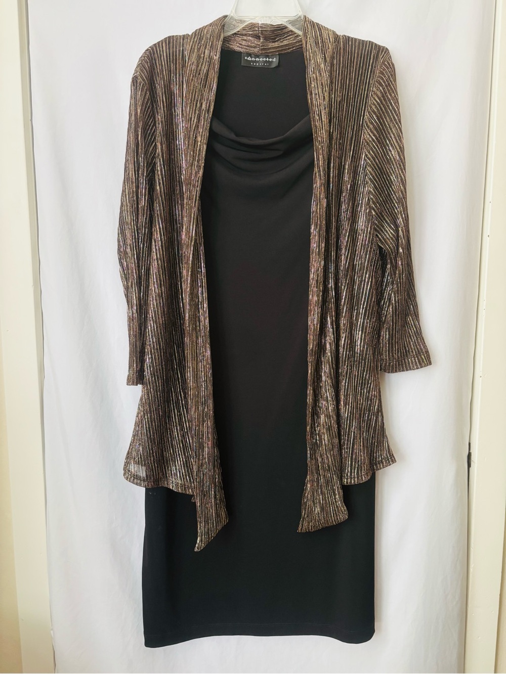 Black Metallic Duster Overlay Dress XL Evening Cocktail